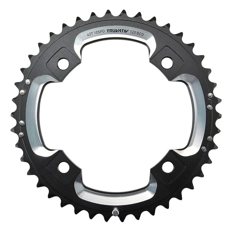 Tukkuhinta Ulkoinen ketjupyörä SRAM/TRUVATIV 10V 4 reikää 120mm 39 hammasta Alu Musta/Hopea