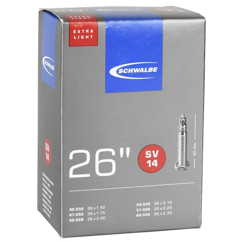 Sisärengas SCHWALBE EXTRA LIGHT SV 14 26x1.50/2.35 Butyl Presta 40 mm Nopea Toimitus