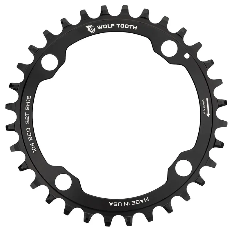 Osta Nyt WOLF TOOTH 104 BCD 12V Shimano 4 Reikää 104mm Musta Mono-ketjupyörä