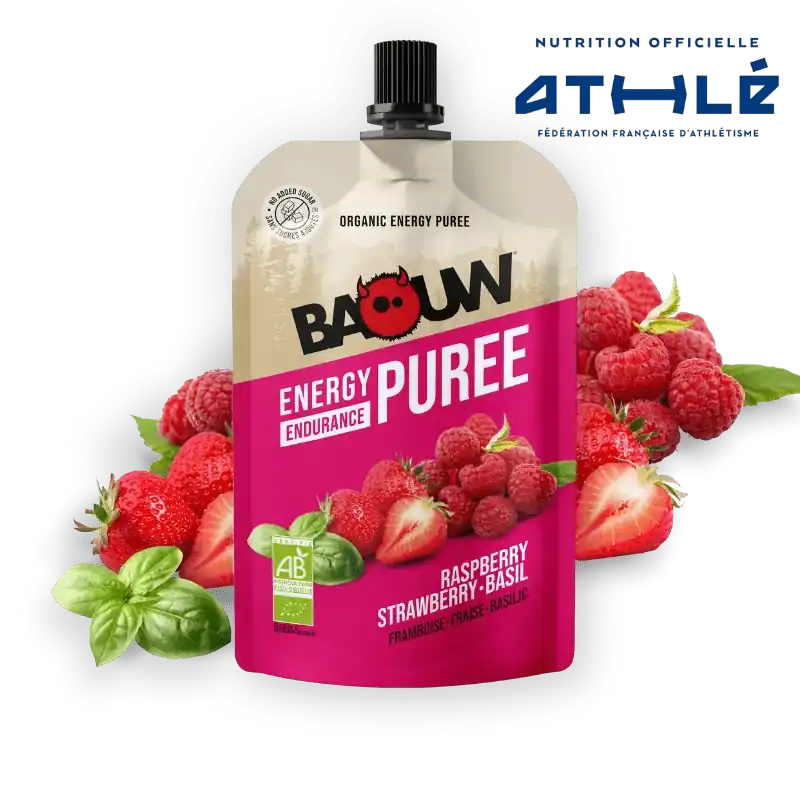 BAOUW Bio Hedelmäresepti Vadelma/Mansikka/Basilika (90 g) -energiasose Ilmainen Palautus