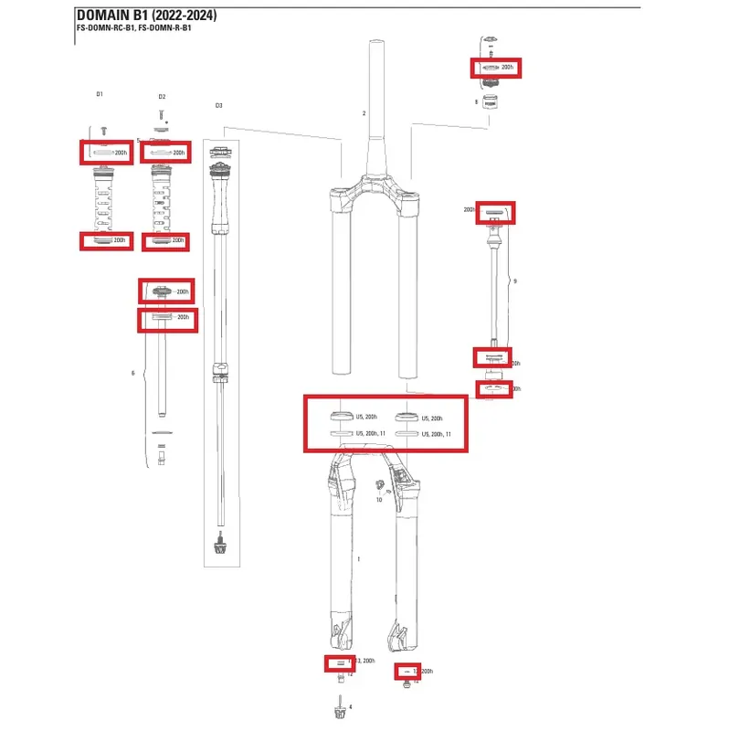 200 h/vuosi huoltosarja ROCKSHOX Domain R/RC B1 2022-2024 -haarukalle Eniten Myyty