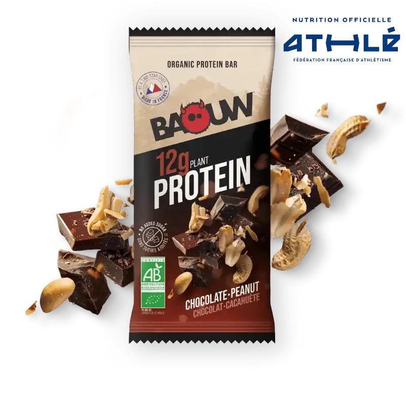 BAOUW BIO EXTRA Suklaa/Maapähkinä proteiinipatukka (50g) Uusi Kokoelma