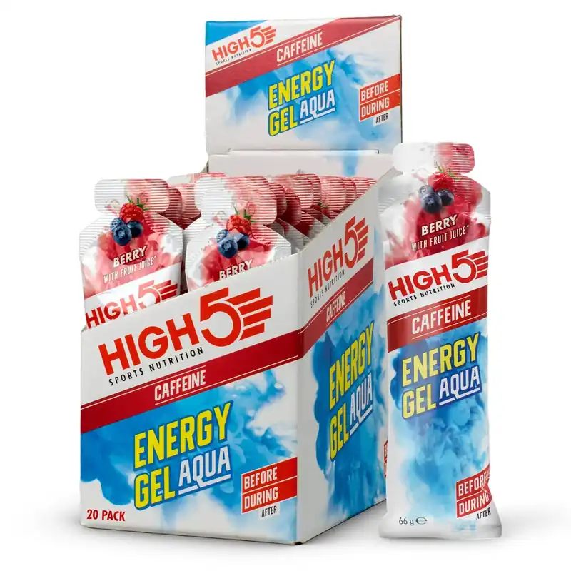 HIGH5 ENERGY GEL Aqua Caffeine -energiageeli (66g) Punamarjat Nopea Toimitus