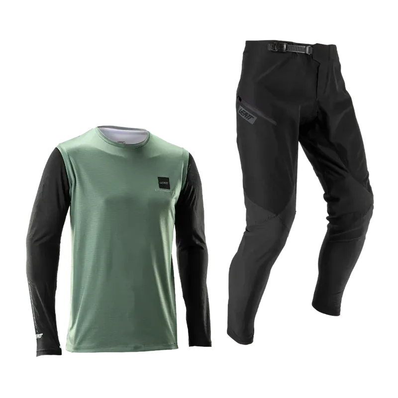 Bestseller LEATT MTB GRAVITY 1.0 Jersey + Housut -setti Musta/Vihreä