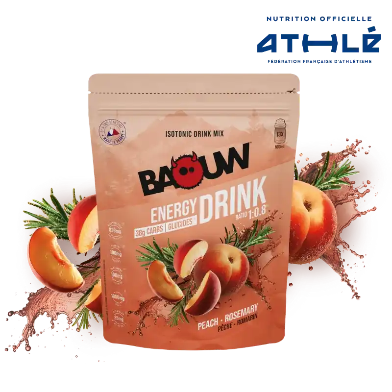 Merkkituote BAOUW ISOTONIC (585g) persikka-rosmariini -energiajuoma