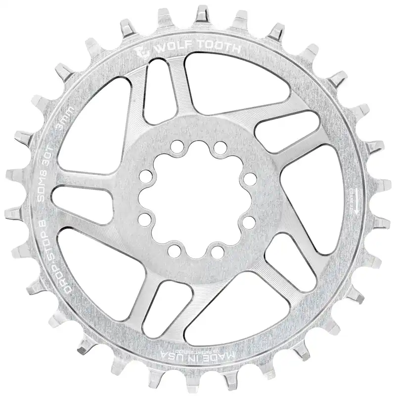 Viikonlopputarjous WOLF TOOTH DROP-STOP B DM 8 Vis Sram Eagle Boost Offset 0mm Raw Silver -yksittäisketjupyörä