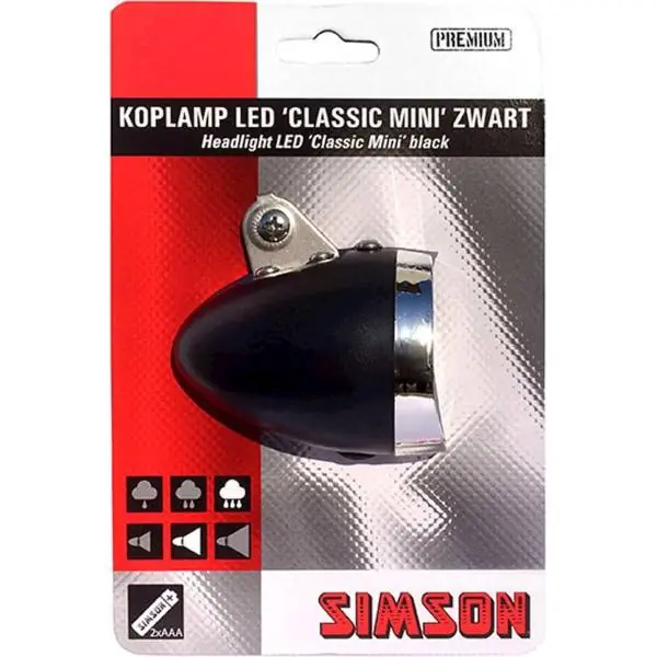 Edullinen Hinta Simson Classic Mini Ajovalo LED Paristot - Musta